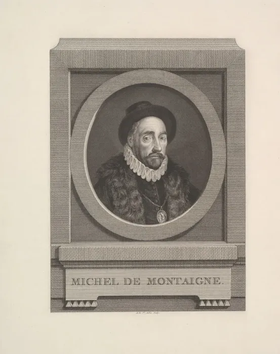 Framed Print : Portrait of Michel de Montaigne, 1774. Creator: Augustin de Saint-Aubin Framed Print : Portrait of Michel de Montaigne, 1774. Creator: Augustin de Saint-Aubin