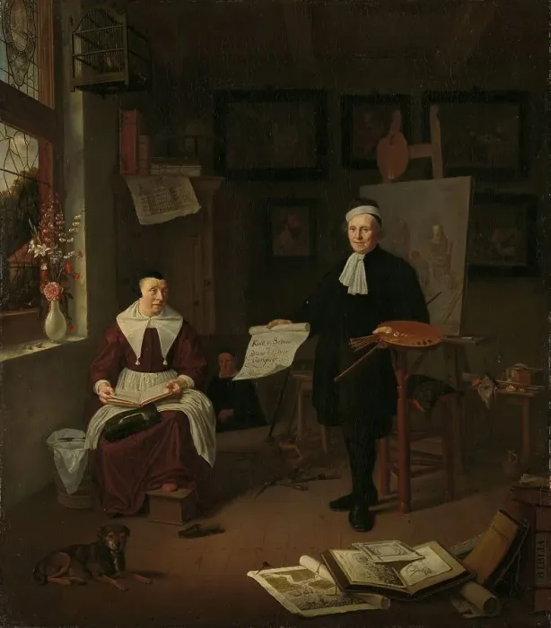 Framed Print : Portrait of Michiel Comans (1614-1687), calligrapher, etcher, painter and schoolmaster, with his thi Creator: Michiel van Musscher Framed Print : Portrait of Michiel Comans (1614-1687), calligrapher, etcher, painter and schoolmaster, with his thi Creator: Michiel van Musscher