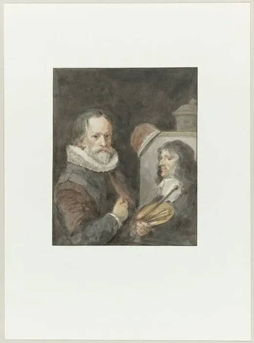 Framed Print : Portrait of Michiel van Mierevelt, holding Jacob Willemsz. Delff painting, 1792. Creator: Aert Schouman Framed Print : Portrait of Michiel van Mierevelt, holding Jacob Willemsz. Delff painting, 1792. Creator: Aert Schouman