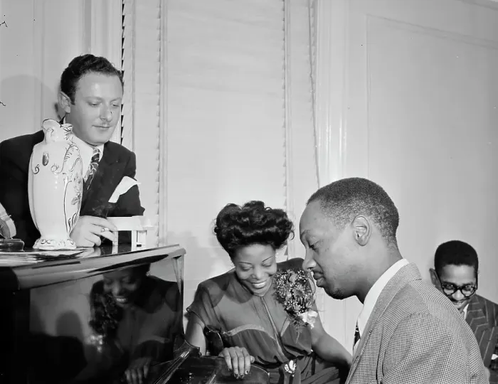 Framed Print : Portrait of Milt Orent, Mary Lou Williams, Hank Jones... Mary Lou Williams apartment...1947. Creator: William Paul Gottlieb Framed Print : Portrait of Milt Orent, Mary Lou Williams, Hank Jones... Mary Lou Williams apartment...1947. Creator: William Paul Gottlieb