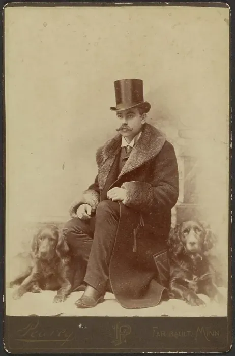 Framed Print : Portrait of a Moustachioed Seated Man in Top Hat and Winter, Fur-Collared Coat... about 1890. Creator: Lewis Peavey Framed Print : Portrait of a Moustachioed Seated Man in Top Hat and Winter, Fur-Collared Coat... about 1890. Creator: Lewis Peavey