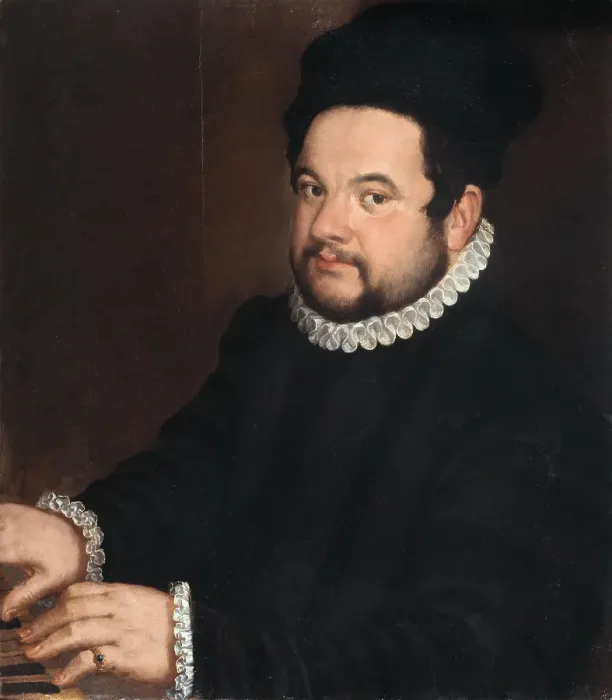 Framed Print : Portrait of a musician at a harpsichord, 1560-1570s. Creator: Campi; Vincenzo (1536-1591) Framed Print : Portrait of a musician at a harpsichord, 1560-1570s. Creator: Campi; Vincenzo (1536-1591)