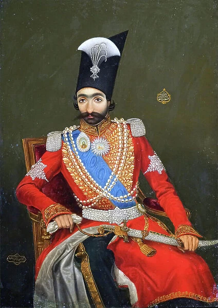 Portrait of Nasser al-Din Shah Qajar (1831-1896), Shahanshah of Persia, 1857-1858. Creator: Kirmanshahi, Bahram (active 1857-1858)