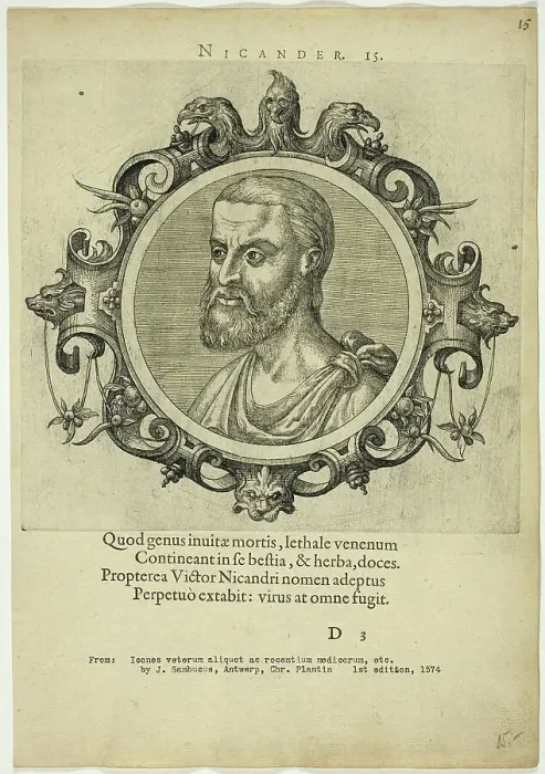 Framed Print : Portrait of Nicander, published 1574. Creators: Unknown, Johannes Sambucus Framed Print : Portrait of Nicander, published 1574. Creators: Unknown, Johannes Sambucus