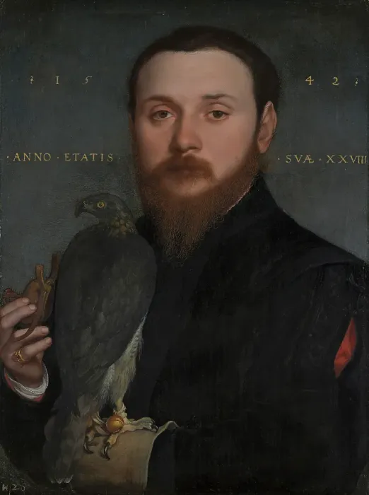 Framed Print : Portrait of a Nobleman with a hawk. Creator: Hans Holbein the Younger Framed Print : Portrait of a Nobleman with a hawk. Creator: Hans Holbein the Younger
