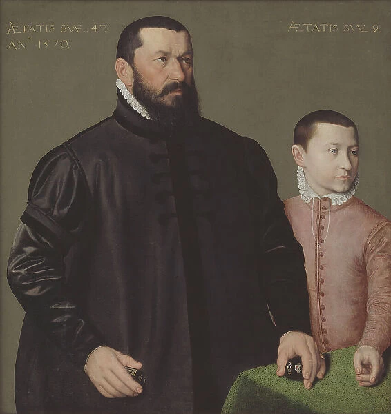 Portrait of the Nuremberg Goldsmith Hans Lencker (1523-1585) and his 9-year old son Elisius... 1570 Creator: Nicolas Neufchatel