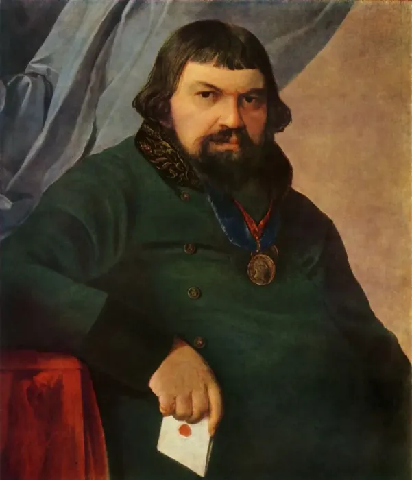 Framed Print : Portrait of Obrazstsov, a Merchant from Rshev, 1830s?, (1965). Creator: Aleksey Venetsianov Framed Print : Portrait of Obrazstsov, a Merchant from Rshev, 1830s?, (1965). Creator: Aleksey Venetsianov