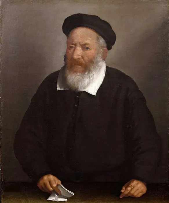 Framed Print : Portrait of an old man with a beret, 1575-1579. Creator: Moroni, Giovan Battista (1520 / 25-1578) Framed Print : Portrait of an old man with a beret, 1575-1579. Creator: Moroni, Giovan Battista (1520 / 25-1578)