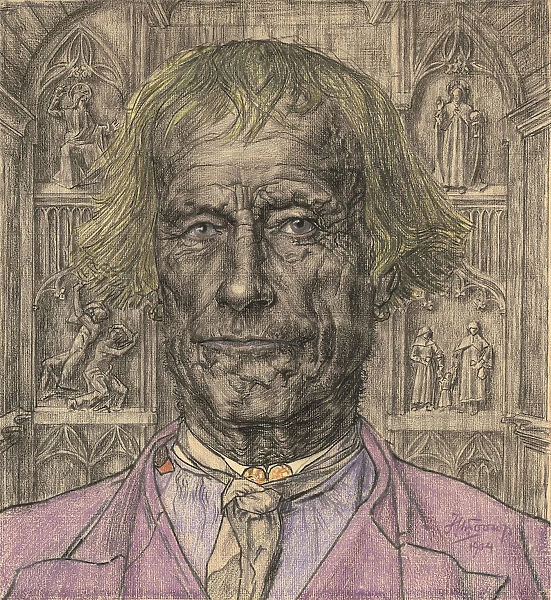 Portrait of an Old Peasant in Front of a Cathedral, 1904. Creator: Toorop, Jan (1858-1928)