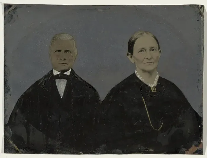 Framed Print : Portrait of older couple, 1860s-1880s. Creator: Unknown Framed Print : Portrait of older couple, 1860s-1880s. Creator: Unknown