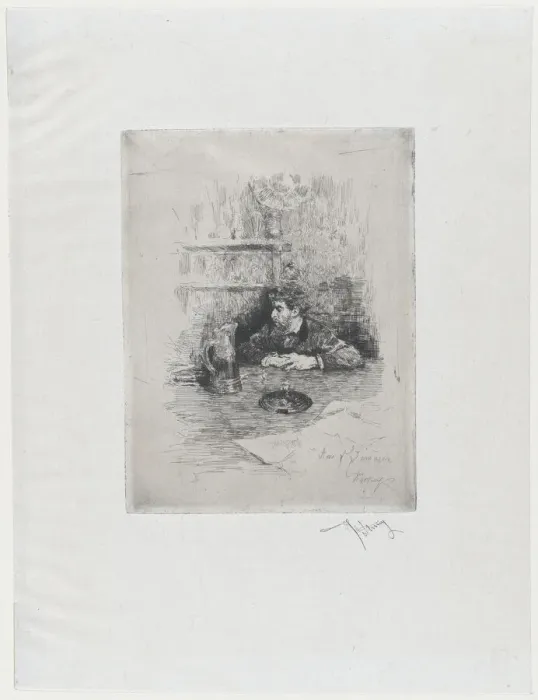 Framed Print : Portrait of the painter Eduardo Zamacois seated at a table, ca. 1869. ca. 1869. Creator: Mariano Jose Maria Bernardo Fortuny y Carbo Framed Print : Portrait of the painter Eduardo Zamacois seated at a table, ca. 1869. ca. 1869. Creator: Mariano Jose Maria Bernardo Fortuny y Carbo