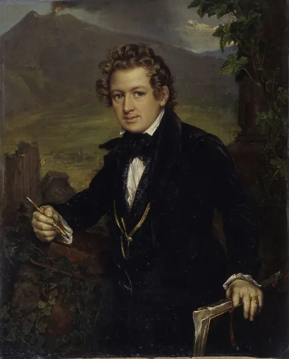 Framed Print : Portrait of the painter Karl Pavlovich Bryullov (1799-1852), 1836. Artist: Tropinin, Vasili Andreyevich (1776-1857) Framed Print : Portrait of the painter Karl Pavlovich Bryullov (1799-1852), 1836. Artist: Tropinin, Vasili Andreyevich (1776-1857)