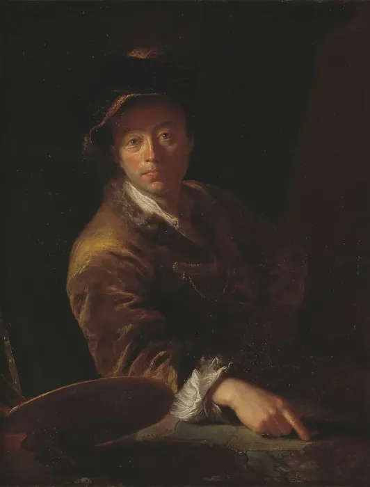 Framed Print : Portrait of a Painter (presumably C. L. Agricola, 1667-1719), 1714. Creator: Antoine Pesne Framed Print : Portrait of a Painter (presumably C. L. Agricola, 1667-1719), 1714. Creator: Antoine Pesne