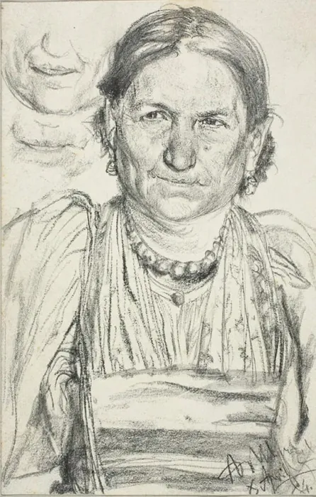 Framed Print : Portrait of a Peasant Woman, 1884. Creator: Adolph Menzel Framed Print : Portrait of a Peasant Woman, 1884. Creator: Adolph Menzel