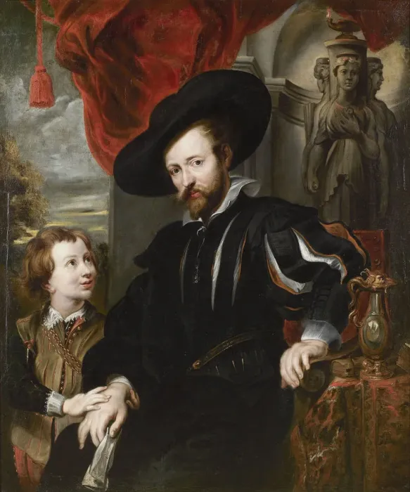 Framed Print : Portrait of Peter Paul Rubens with his son Albert, Mid of 17th cen Artist: Rubens, Peter Paul, (School) Framed Print : Portrait of Peter Paul Rubens with his son Albert, Mid of 17th cen Artist: Rubens, Peter Paul, (School)