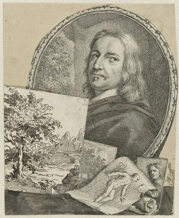 Framed Print : Portrait of Philippe de Champaigne in collage, 1718-1721. Creator: Arnold Houbraken Framed Print : Portrait of Philippe de Champaigne in collage, 1718-1721. Creator: Arnold Houbraken