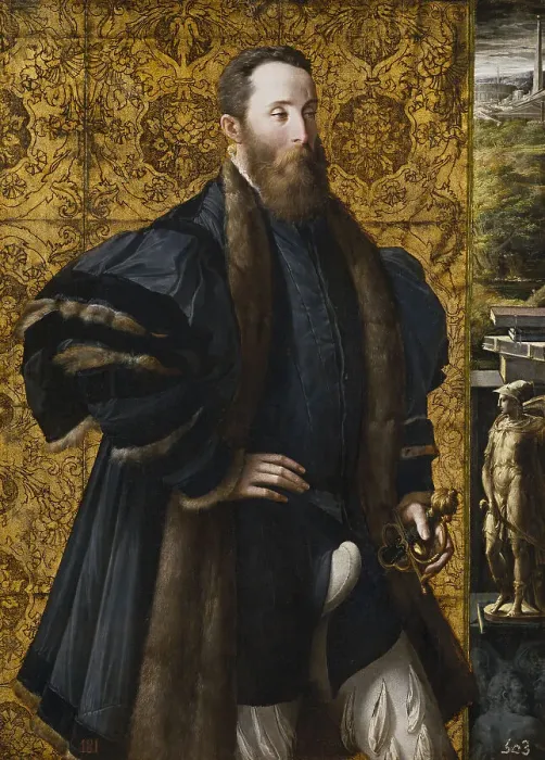 Framed Print : Portrait of Pier Maria Rossi di San Secondo. Artist: Parmigianino (1503-1540)