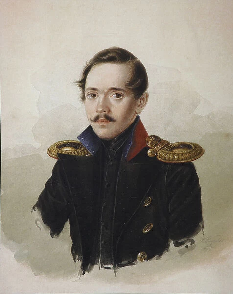 Portrait of the poet Mikhail Lermontov (1814-1841), 1839. Artist: Klunder, Alexander Ivanovich (1802-1875)