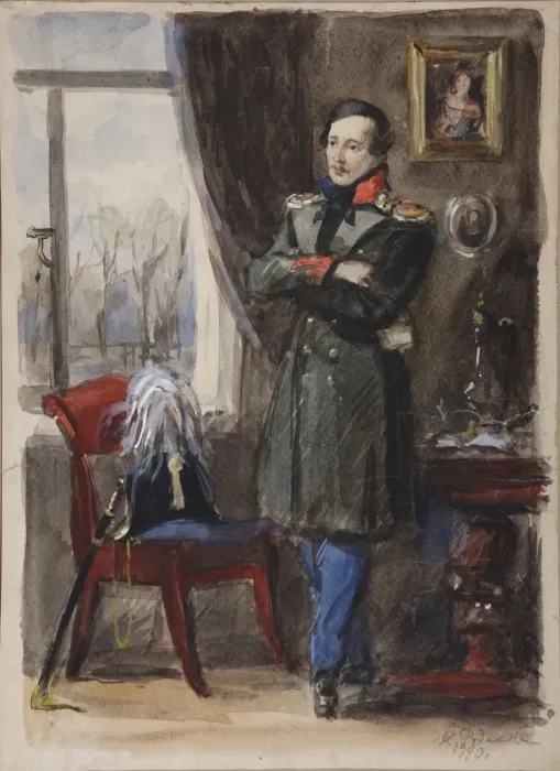 Framed Print : Portrait of the poet Mikhail Lermontov (1814-1841), 1940. Artist: Rudakov, Konstantin Ivanovich Framed Print : Portrait of the poet Mikhail Lermontov (1814-1841), 1940. Artist: Rudakov, Konstantin Ivanovich