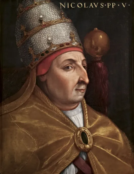 Framed Print : Portrait of Pope Nicholas V (Giovio Series), 1568. Artist: Dell Altissimo, Cristofano (1525-1605) Framed Print : Portrait of Pope Nicholas V (Giovio Series), 1568. Artist: Dell Altissimo, Cristofano (1525-1605)