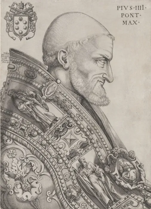 Framed Print : Portrait of Pope Pius IV, mid-16th century. mid-16th century. Creator: Nicolas Beatrizet Framed Print : Portrait of Pope Pius IV, mid-16th century. mid-16th century. Creator: Nicolas Beatrizet