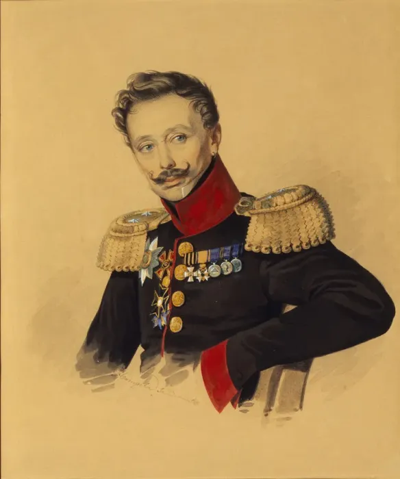 Framed Print : Portrait of Prince Fyodor Fyodorovich Gagarin (1786-1863), 1830s. Artist: Hampeln, Carl, von (1794-after 1880) Framed Print : Portrait of Prince Fyodor Fyodorovich Gagarin (1786-1863), 1830s. Artist: Hampeln, Carl, von (1794-after 1880)