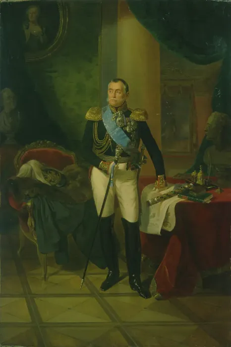 Framed Print : Portrait of Prince Pyotr Volkonsky (1776-1852), 1850. Artist: Kruger, Franz (1797-1857) Framed Print : Portrait of Prince Pyotr Volkonsky (1776-1852), 1850. Artist: Kruger, Franz (1797-1857)