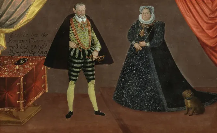 Framed Print : Portrait of a Princely couple, most probably John Frederick, Duke of Pomerania and his wife...1590s Creator: Anon Framed Print : Portrait of a Princely couple, most probably John Frederick, Duke of Pomerania and his wife...1590s Creator: Anon