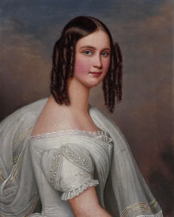 Framed Print : Portrait of Princess Hildegard of Bavaria (1825-1864), Duchess of Teschen, as Bride, 1844. Creator: Stieler, Joseph Karl (1781-1858) Framed Print : Portrait of Princess Hildegard of Bavaria (1825-1864), Duchess of Teschen, as Bride, 1844. Creator: Stieler, Joseph Karl (1781-1858)