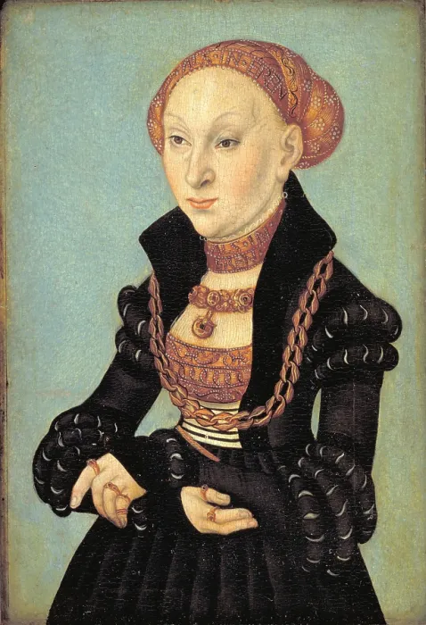 Framed Print : Portrait of Princess Sibylle of Cleves (1512-1554), 1533. Creator: Cranach, Lucas, the Elder (1472-1553) Framed Print : Portrait of Princess Sibylle of Cleves (1512-1554), 1533. Creator: Cranach, Lucas, the Elder (1472-1553)