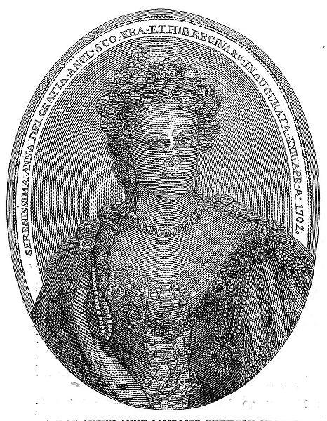 Portrait of Queen Anne composed entirely of minute writing, 1860. Creator: Unknown