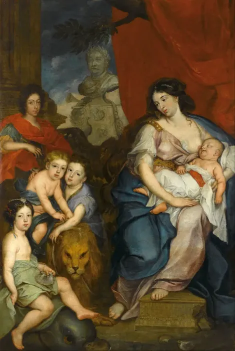 Framed Print : Portrait of Queen Marie Casimire with children. Artist: Siemiginowski-Eleuter, Jerzy (1660-1711) Framed Print : Portrait of Queen Marie Casimire with children. Artist: Siemiginowski-Eleuter, Jerzy (1660-1711)