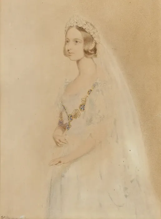 Framed Print : Portrait of Queen Victoria on her wedding day, 1840. Creator: Drummond, William (active 1800-1850) Framed Print : Portrait of Queen Victoria on her wedding day, 1840. Creator: Drummond, William (active 1800-1850)