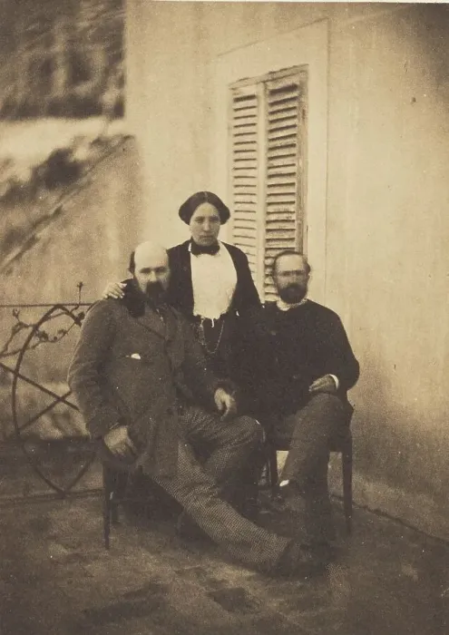 Framed Print : Portrait of Rachel Felix and Two Unidentified Men on a Balcony, 1853. Creator: Charles Negre Framed Print : Portrait of Rachel Felix and Two Unidentified Men on a Balcony, 1853. Creator: Charles Negre
