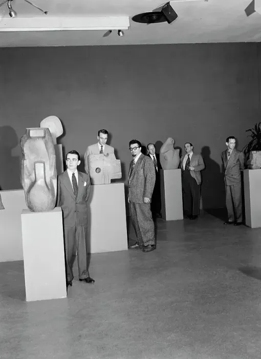Framed Print : Portrait of Ralph Burns, Neal Hefti, George Handy, Edwin A...Museum of Modern Art, N.Y. 1947. Creator: William Paul Gottlieb Framed Print : Portrait of Ralph Burns, Neal Hefti, George Handy, Edwin A...Museum of Modern Art, N.Y. 1947. Creator: William Paul Gottlieb