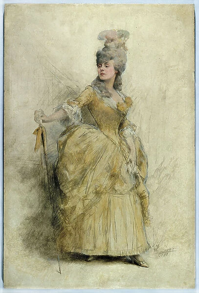 Portrait of Réjane (1856-1920) in stage costume, 1888. Creator: Theobald Chartran