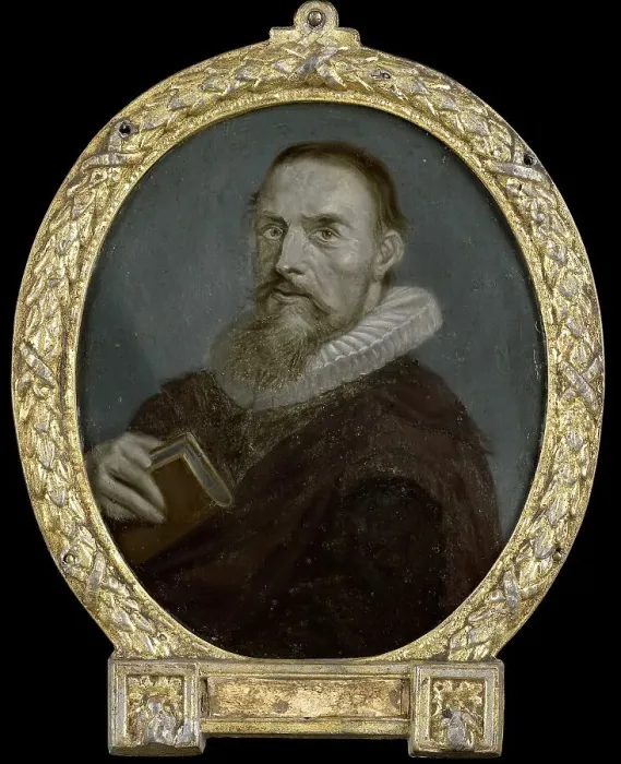 Framed Print : Portrait of Samuel Ampzing, Clergyman and Poet in Haarlem, 1700-1732. Creator: Arnoud van Halen Framed Print : Portrait of Samuel Ampzing, Clergyman and Poet in Haarlem, 1700-1732. Creator: Arnoud van Halen