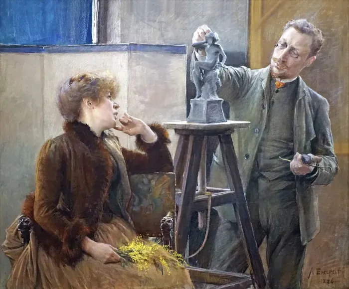 Framed Print : Portrait of the Sculptor Ville Vallgren (1855-1940) and his Wife Antoinette, 1886. Creator: Edelfelt, Albert Gustaf Aristides (1854-1905) Framed Print : Portrait of the Sculptor Ville Vallgren (1855-1940) and his Wife Antoinette, 1886. Creator: Edelfelt, Albert Gustaf Aristides (1854-1905)
