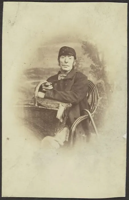 Framed Print : Portrait of a Seated Man with Basket, late 19th century. Creator: Unknown Framed Print : Portrait of a Seated Man with Basket, late 19th century. Creator: Unknown