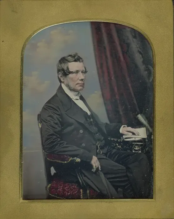 Framed Print : Portrait of a Seated Man with Graying Muttonchop Whiskers, 1852-1855. Creator: William Edward Kilburn Framed Print : Portrait of a Seated Man with Graying Muttonchop Whiskers, 1852-1855. Creator: William Edward Kilburn