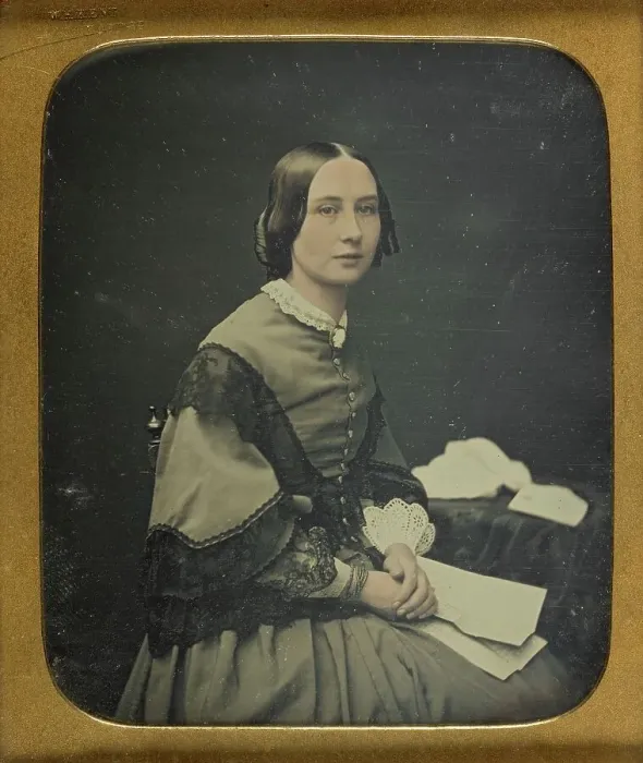 Framed Print : Portrait of a Seated Woman with Ringlets, about 1857. Creator: William Hardy Kent Framed Print : Portrait of a Seated Woman with Ringlets, about 1857. Creator: William Hardy Kent