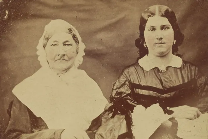 Framed Print : Portrait of Two Seated Women, 1860-1865. Creator: Jacob Byerly Framed Print : Portrait of Two Seated Women, 1860-1865. Creator: Jacob Byerly