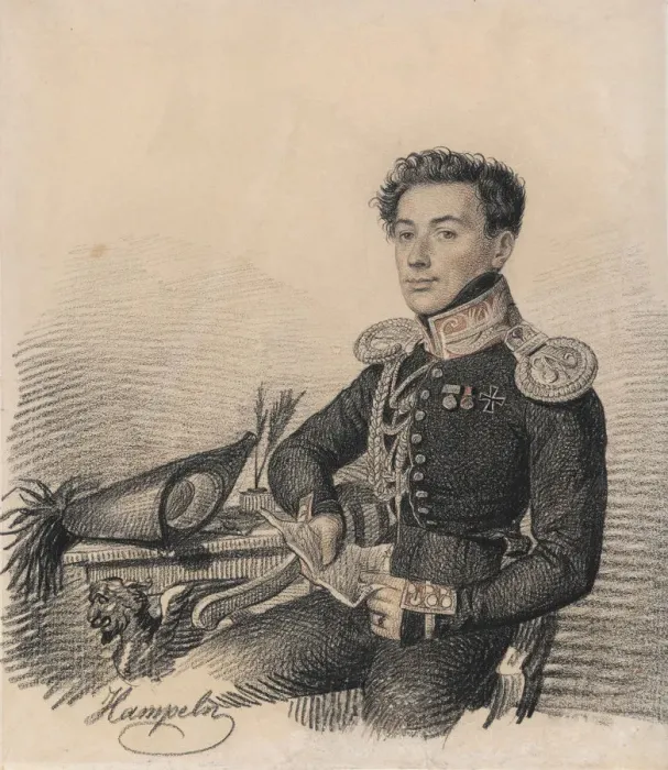 Framed Print : Portrait of Sergei Alexandrovich Kokoshkin (1795-1861), 1820. Creator: Hampeln, Carl