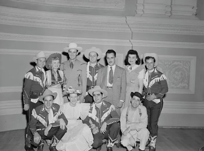Framed Print : Portrait of Shorty Warren, Rosalie Allen, Ernest Tubb, Cy Sweat, Dave Miller...N.Y. 1947. Creator: William Paul Gottlieb