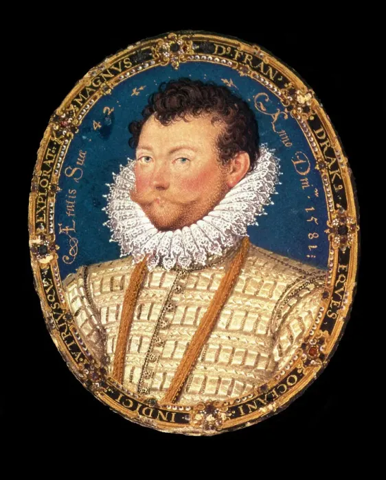 Framed Print : Portrait of Sir Francis Drake, 1581. Artist: Hilliard, Nicholas (c. 1547-1619) Framed Print : Portrait of Sir Francis Drake, 1581. Artist: Hilliard, Nicholas (c. 1547-1619)