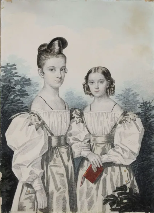 Framed Print : Portrait of Sisters Anna Petrovna (1822-1905) and Elena Petrovna (1824-1860) Ushakov, 1830s Framed Print : Portrait of Sisters Anna Petrovna (1822-1905) and Elena Petrovna (1824-1860) Ushakov, 1830s
