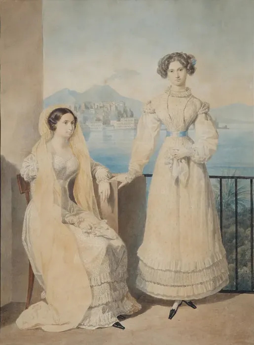 Framed Print : Portrait of Sisters Countesses Dorothea (1804-1863) and Catherine (1803-1888) von Tiesenhausen, 1825 Artist: Briullov, Alexander Pavlovich (1798-1877) Framed Print : Portrait of Sisters Countesses Dorothea (1804-1863) and Catherine (1803-1888) von Tiesenhausen, 1825 Artist: Briullov, Alexander Pavlovich (1798-1877)