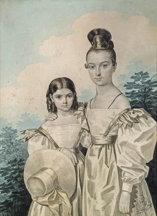 Framed Print : Portrait of Sisters Sofia Petrovna (1823-1877) and Alexandra Petrovna (1821-1880) Ushakov, 1830s Framed Print : Portrait of Sisters Sofia Petrovna (1823-1877) and Alexandra Petrovna (1821-1880) Ushakov, 1830s