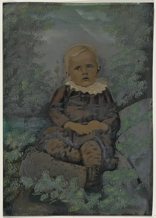 Framed Print : Portrait of small child in nature, 1860s-1880s. Creator: Unknown Framed Print : Portrait of small child in nature, 1860s-1880s. Creator: Unknown