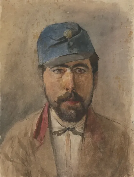 Framed Print : Portrait of a soldier in a blue cap, 1880-1910. Creator: Ladislav Mednyanszky Framed Print : Portrait of a soldier in a blue cap, 1880-1910. Creator: Ladislav Mednyanszky